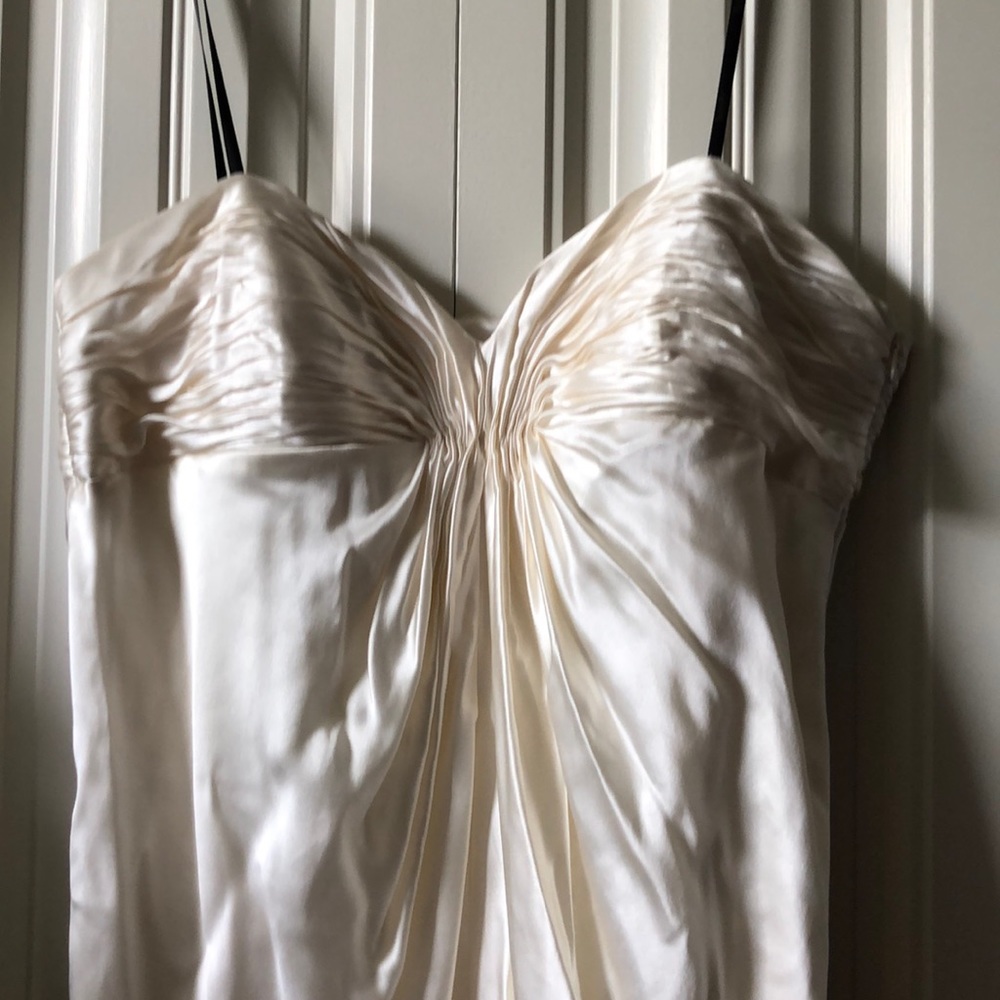 Satin women’s strapless evening gown